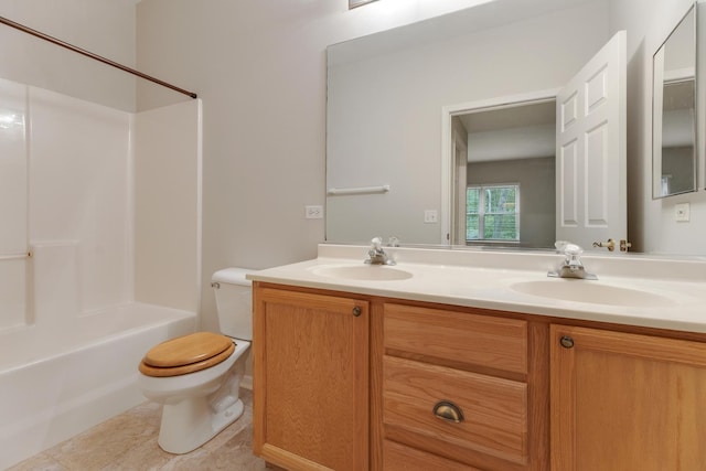 5261 Pebble Ln, Crystal Lake, IL 60012 - bathroom featuring toilet, double vanity, shower / tub combination, and tile patterned floors