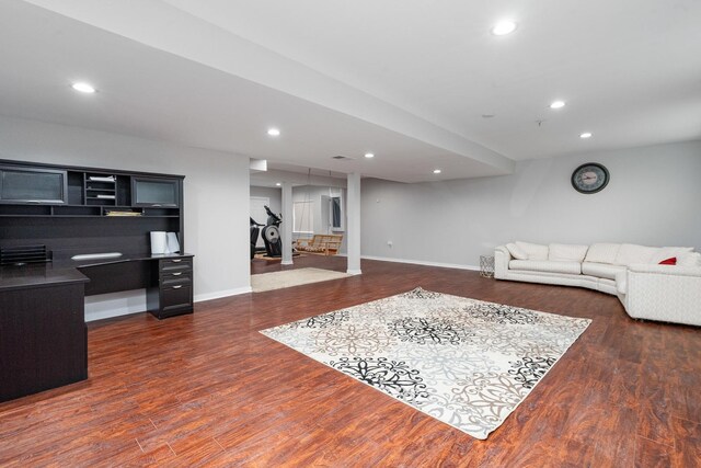24723 W Champion Dr, Plainfield, IL 60585 - living area with dark wood finished floors, baseboards, and recessed lighting
