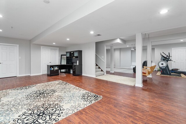 24723 W Champion Dr, Plainfield, IL 60585 - workout area with recessed lighting, baseboards, and dark wood-style floors