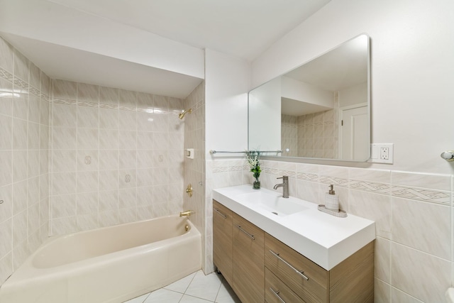 4945 N Neva Ave, Chicago, IL 60656 - full bath featuring tile walls, vanity, washtub / shower combination, and tile patterned flooring