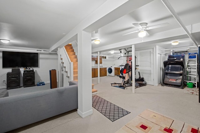 11200 S Longwood Dr, Chicago, IL 60643 - exercise room featuring separate washer and dryer, carpet floors, and a ceiling fan