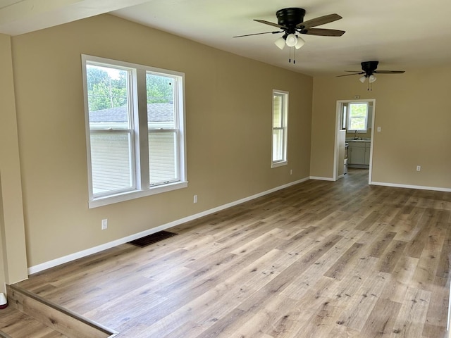 105 W 2nd St, Spring Valley, IL 61362 - unfurnished room with a ceiling fan, light wood-type flooring, baseboards, and a sink