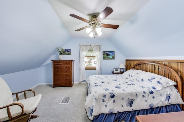 266 S Warrington Rd, Des Plaines, IL 60016 - carpeted bedroom featuring vaulted ceiling, baseboards, and a ceiling fan