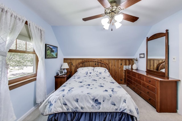 266 S Warrington Rd, Des Plaines, IL 60016 - bedroom featuring light colored carpet, lofted ceiling, and ceiling fan