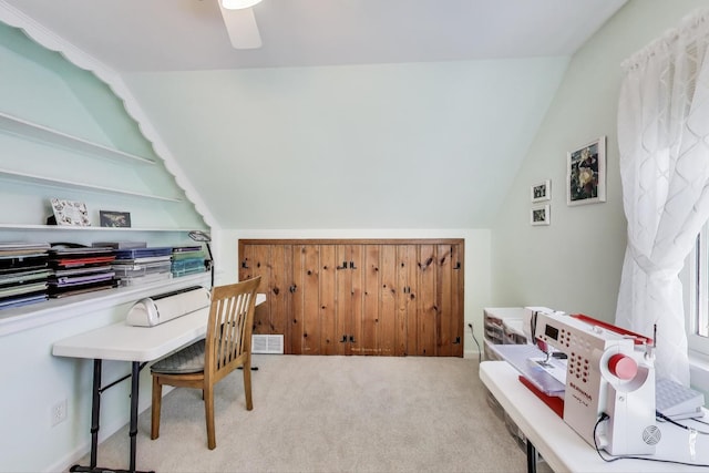 266 S Warrington Rd, Des Plaines, IL 60016 - office space featuring lofted ceiling, carpet flooring, and a ceiling fan