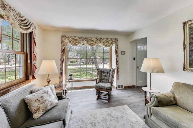 266 S Warrington Rd, Des Plaines, IL 60016 - living area with arched walkways, wood finished floors, and baseboards