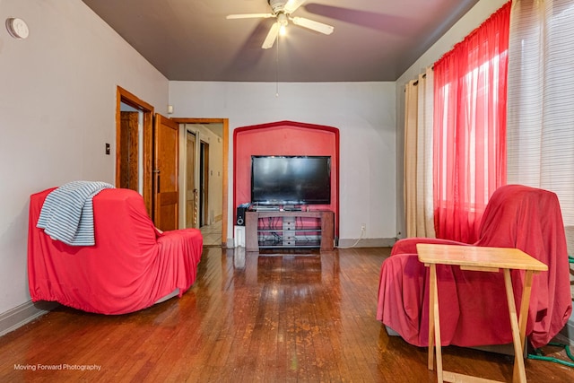 1508 N Massasoit Ave, Chicago, IL 60651 - living area featuring hardwood / wood-style floors, a ceiling fan, and baseboards