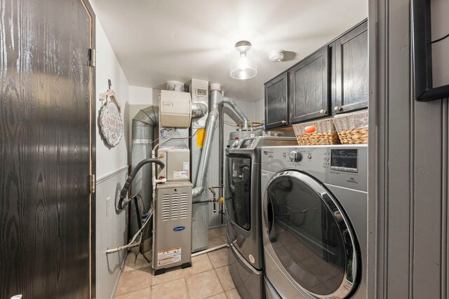 1322 Coldspring Rd, Carol Stream, IL 60188 - washroom with cabinet space, washer and clothes dryer, light tile patterned flooring, and heating unit