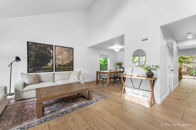 2552 Autumn Grove Ct, Aurora, IL 60504 - living room featuring hardwood / wood-style floors, plenty of natural light, a towering ceiling, and baseboards