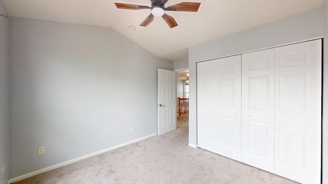 16158 Hillcrest Cir, Orland Park, IL 60467 - unfurnished bedroom featuring light carpet, a closet, lofted ceiling, and ceiling fan