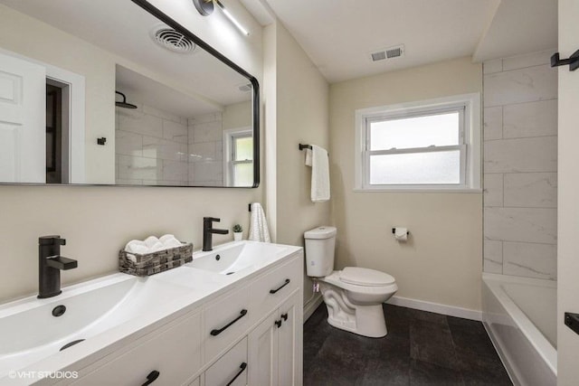 1134 N Dunton Ave, Arlington Heights, IL 60004 - bathroom with toilet, double vanity, baseboards, and shower / bath combination
