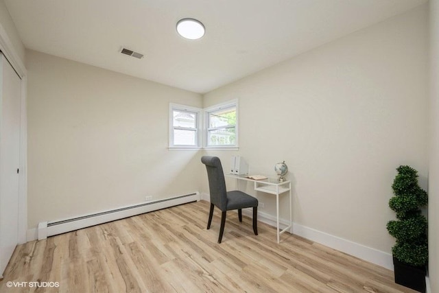 1134 N Dunton Ave, Arlington Heights, IL 60004 - office with a baseboard heating unit, wood finished floors, and baseboards