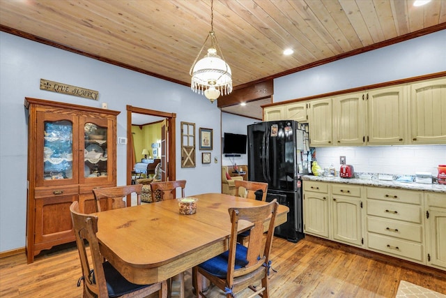 2385 County Road 1550, Saint Joseph, IL 61873 - dining space with ornamental molding, wooden ceiling, light wood-style floors, a chandelier, and recessed lighting