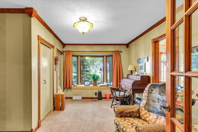 2385 County Road 1550, Saint Joseph, IL 61873 - carpeted home office with crown molding, baseboards, and a textured ceiling