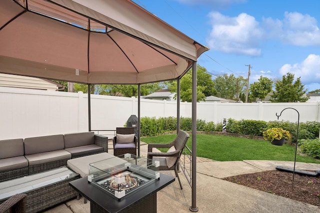 6200 N Overhill Ave, Chicago, IL 60631 - view of patio / terrace with an outdoor living space with a fire pit and a gazebo