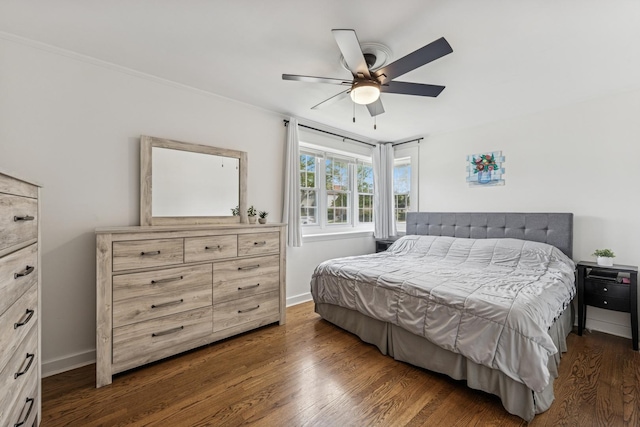 6200 N Overhill Ave, Chicago, IL 60631 - bedroom featuring dark wood-style floors, baseboards, a ceiling fan, and crown molding