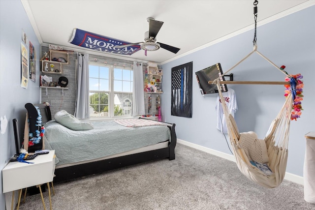 25516 W Gateway Cir, Plainfield, IL 60585 - bedroom featuring baseboards, crown molding, carpet floors, and ceiling fan