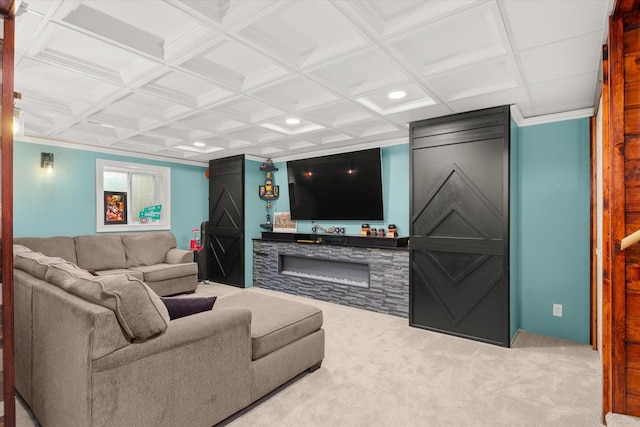 25516 W Gateway Cir, Plainfield, IL 60585 - carpeted living area featuring a fireplace and crown molding