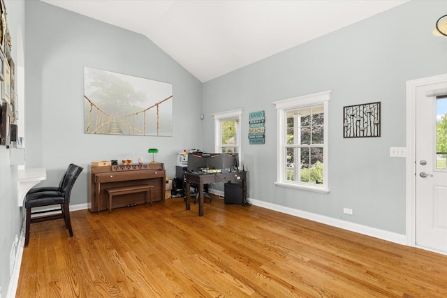 25516 W Gateway Cir, Plainfield, IL 60585 - home office featuring light wood finished floors, healthy amount of natural light, lofted ceiling, and baseboards