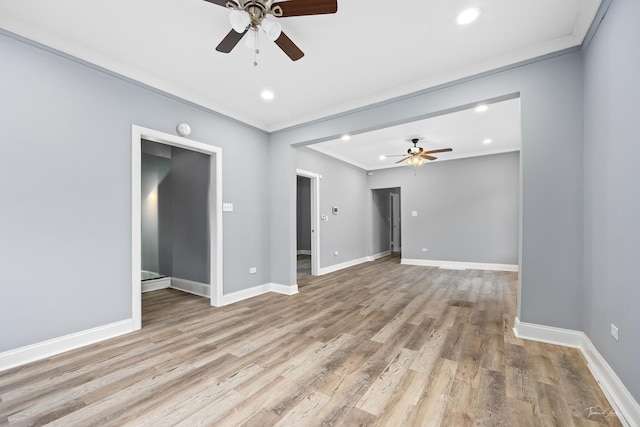 8425 S Essex Ave, Chicago, IL 60617 - unfurnished room with ceiling fan, ornamental molding, light wood-style floors, recessed lighting, and baseboards