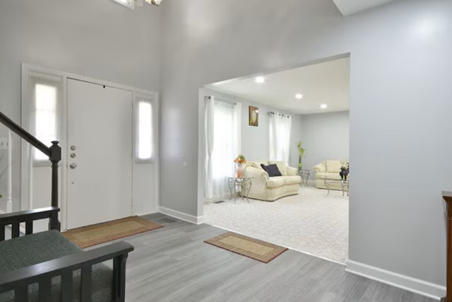 1557 Scottdale Cir, Wheaton, IL 60189 - entryway featuring wood finished floors, baseboards, stairs, and recessed lighting