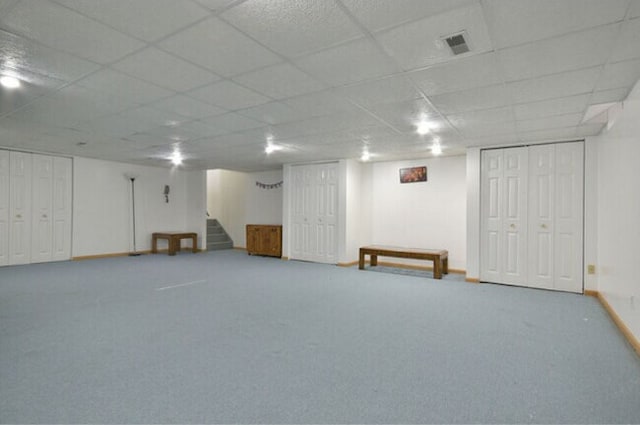 1557 Scottdale Cir, Wheaton, IL 60189 - finished below grade area featuring stairway, a paneled ceiling, carpet, and baseboards