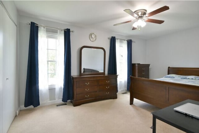 1557 Scottdale Cir, Wheaton, IL 60189 - bedroom with light carpet, ceiling fan, and a closet