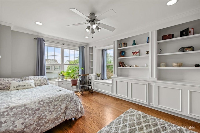 195 E Clover Ave, Cortland, IL 60112 - bedroom with crown molding, recessed lighting, wood finished floors, and a ceiling fan