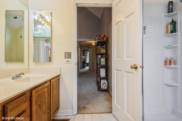 5932 N Sauganash Ln, Chicago, IL 60646 - full bathroom featuring vanity, tiled shower, and tile patterned flooring