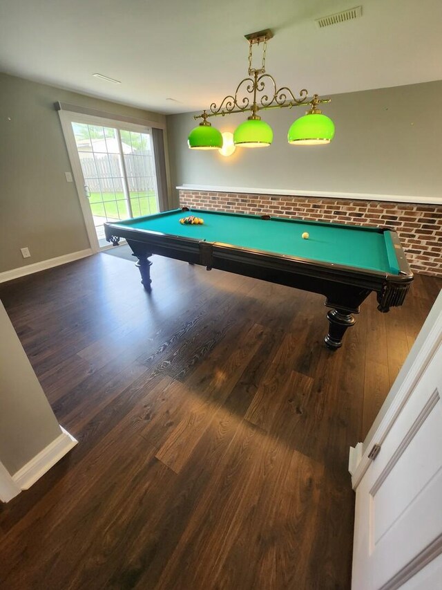 271 E Cleburne Ave, Bartlett, IL 60103 - rec room featuring billiards, baseboards, wood finished floors, and brick wall