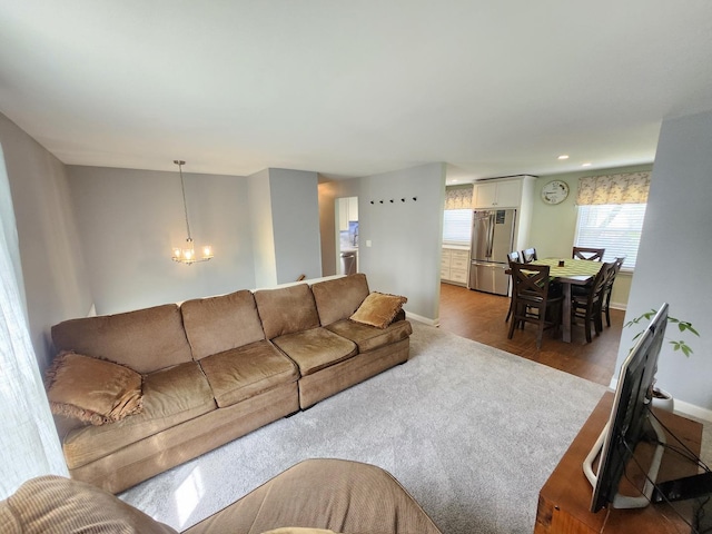 271 E Cleburne Ave, Bartlett, IL 60103 - living area featuring a chandelier, baseboards, carpet flooring, and recessed lighting