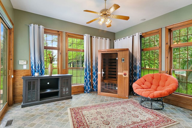10731 Somonauk Rd, Hinckley, IL 60520 - living area featuring a ceiling fan
