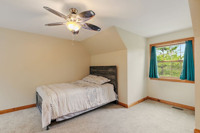 10731 Somonauk Rd, Hinckley, IL 60520 - bedroom featuring carpet, baseboards, ceiling fan, and vaulted ceiling