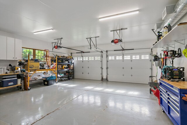 10731 Somonauk Rd, Hinckley, IL 60520 - garage with a garage door opener and a workshop area