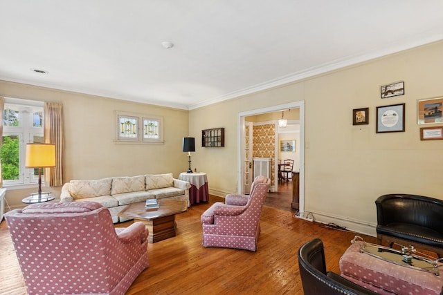 3622 N Avers Ave, Chicago, IL 60618 - living room with wood finished floors, ornamental molding, and baseboards
