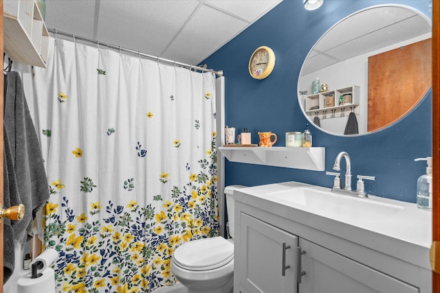 4461 N Il State Route 23, Leland, IL 60531 - full bath with toilet, vanity, a drop ceiling, and curtained shower