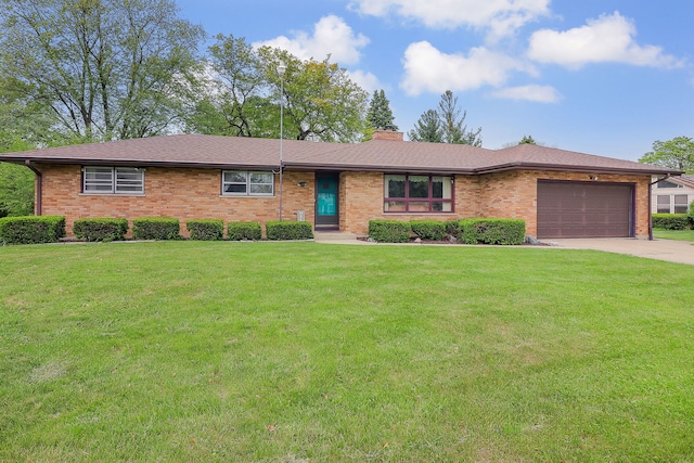 1320 Adeline Ct, Aurora, IL 60505 - single story home with a chimney, a garage, brick siding, and concrete driveway