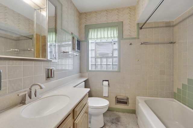 5548 S Kedvale Ave, Chicago, IL 60629 - bathroom featuring tile walls, vanity, toilet, and shower / tub combination