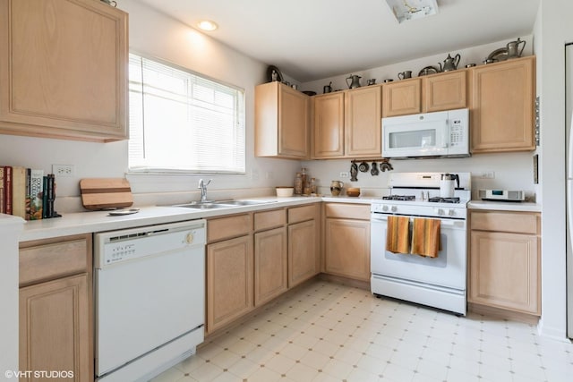 645 Concord Way Unit 645, Prospect Heights, IL 60070 - kitchen featuring white appliances, light brown cabinetry, a sink, light countertops, and recessed lighting