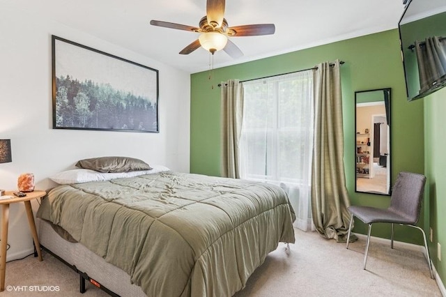 1063 Ridgefield Cir, Carol Stream, IL 60188 - bedroom with light carpet, a ceiling fan, and baseboards