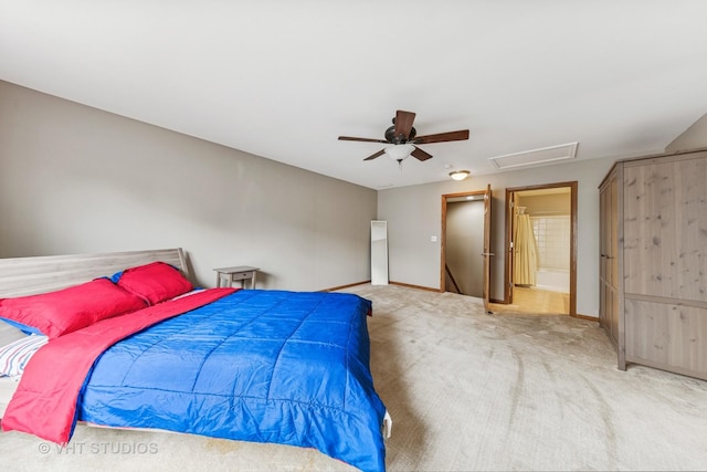 825 Colchester Dr, Oswego, IL 60543 - bedroom featuring carpet, attic access, baseboards, and ceiling fan