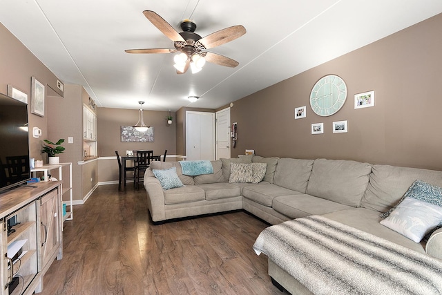5235 James Ln Unit 1202, Crestwood, IL 60418 - living area with dark wood-type flooring, ceiling fan, and baseboards