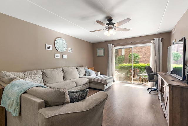5235 James Ln Unit 1202, Crestwood, IL 60418 - living room featuring wood finished floors, an office area, and a ceiling fan