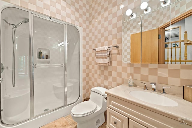 605 Birch Ln, Fox River Grove, IL 60021 - full bathroom with a shower stall, vanity, toilet, and tile walls