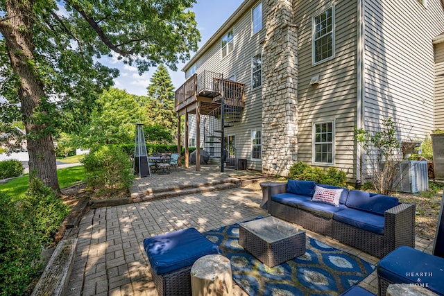 605 Birch Ln, Fox River Grove, IL 60021 - view of patio / terrace with an outdoor living space, stairs, outdoor dining space, and a balcony