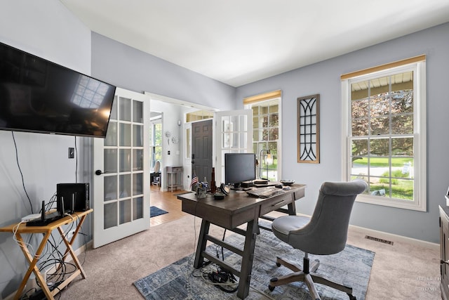 605 Birch Ln, Fox River Grove, IL 60021 - office featuring french doors, light carpet, and plenty of natural light