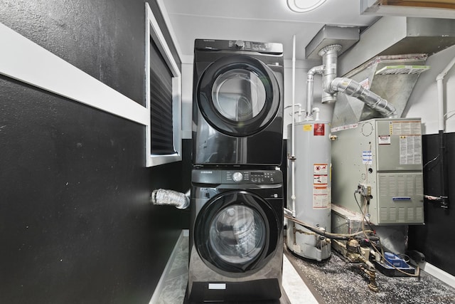 15603 Park Ln, South Holland, IL 60473 - washroom with stacked washer / drying machine and gas water heater
