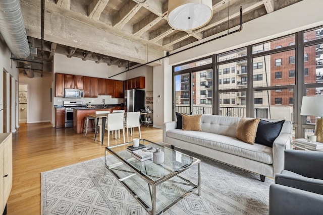 1503 S State St Unit 606, Chicago, IL 60605 - living area featuring light wood-type flooring and a towering ceiling