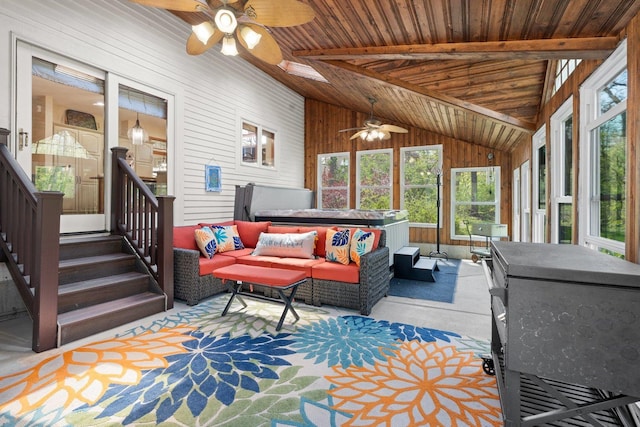 2905 Rose Ave, Mchenry, IL 60050 - sunroom featuring a ceiling fan, an outdoor living space, and healthy amount of natural light
