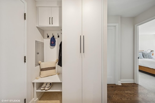 450 W Briar Pl Unit 12G, Chicago, IL 60657 - mudroom featuring electric panel, wood finished floors, and baseboards
